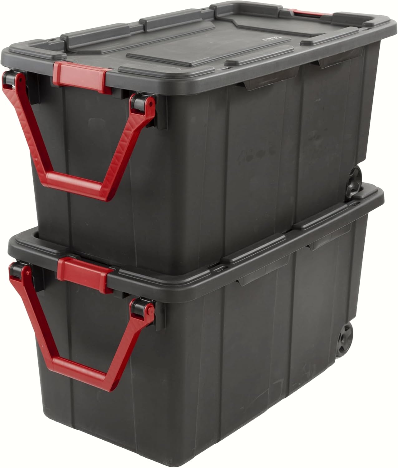YHNNH Heavy-Duty Industrial Storage Tote - 40 Gallon Black Container with Wheels & Latches | Set of 2