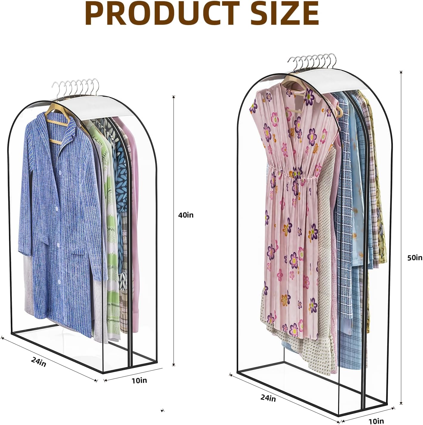 Skiennix Thickened Clear Garment Bags - 4 Pack Hanging Clothes Storage (40 & 50 Inch) for Closet, Shirts, Coats, Dresses