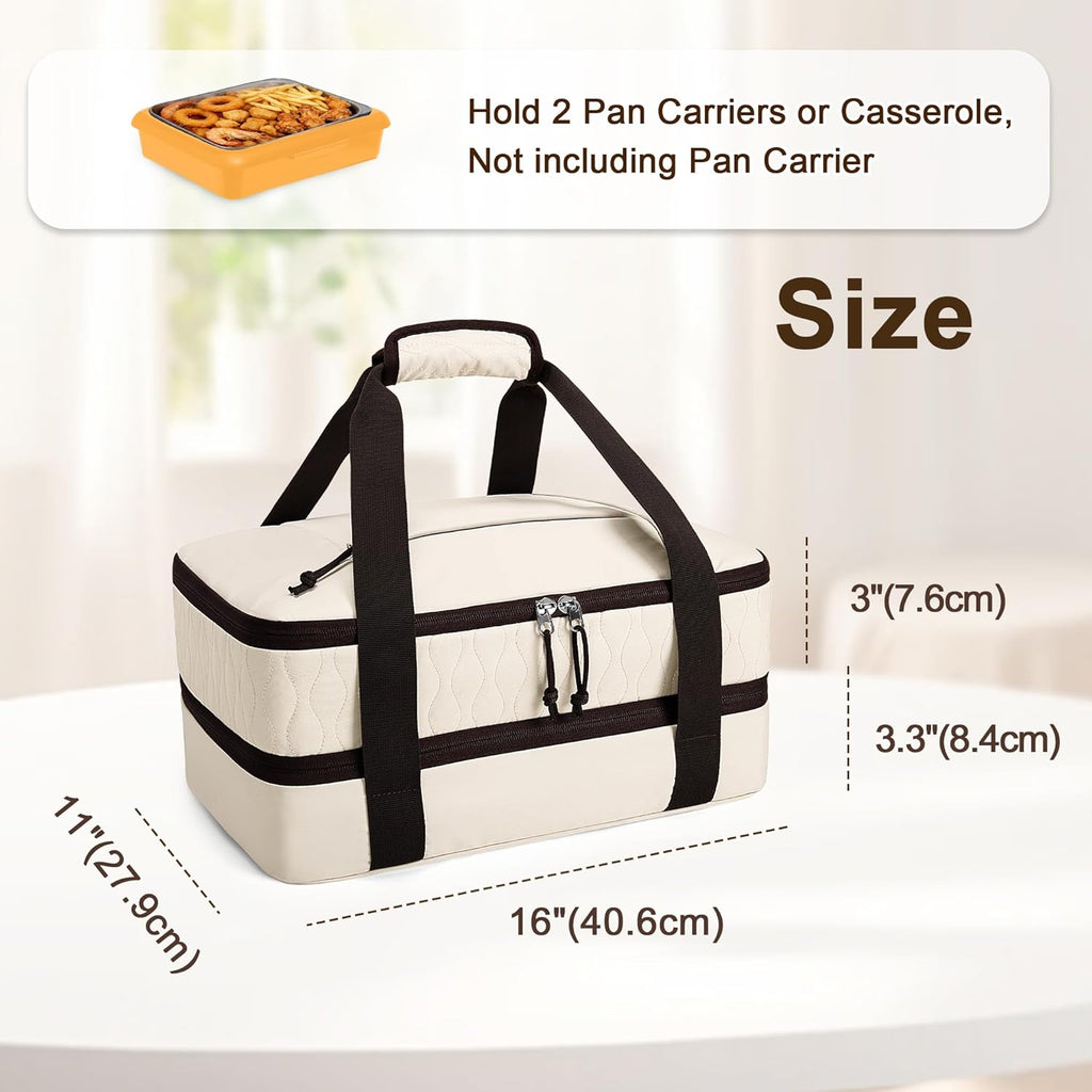 Trunab Insulated Casserole Carrier - Double Thermal Food Containers for 9x13 Inch Dishes | Beige