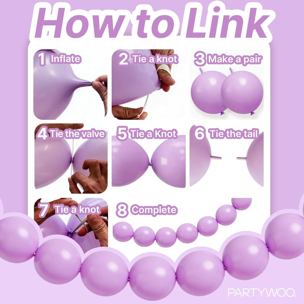 PartyWoo Lavender Linking Balloons - 100pcs 6 Inch Light Pastel Purple for Birthday & Wedding Decor