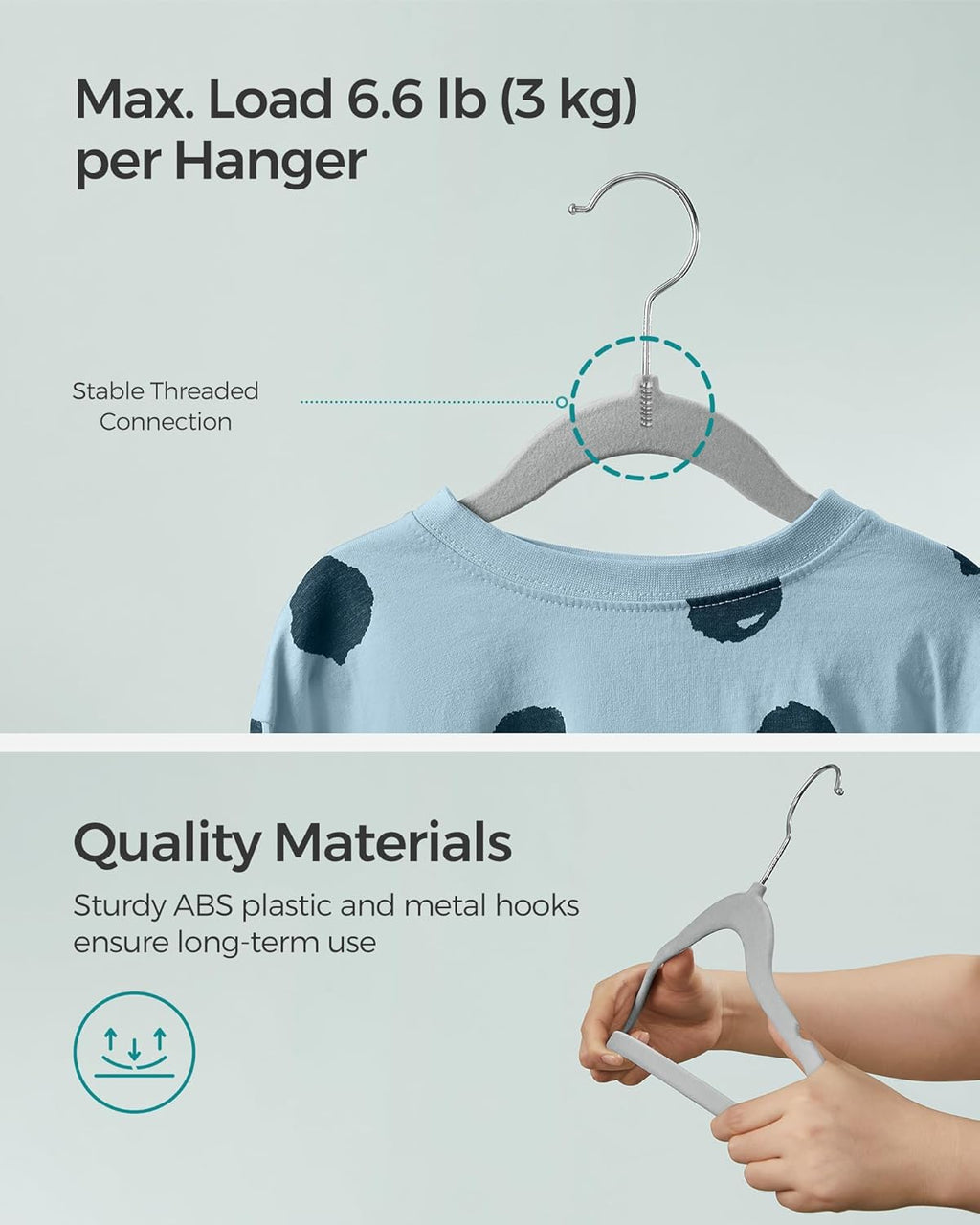 SONGMICS Velvet Baby Kids Hangers - Space-Saving 50 Pack with 360° Swivel Hooks | Dove Gray, 11.8 x 8.1 Inches
