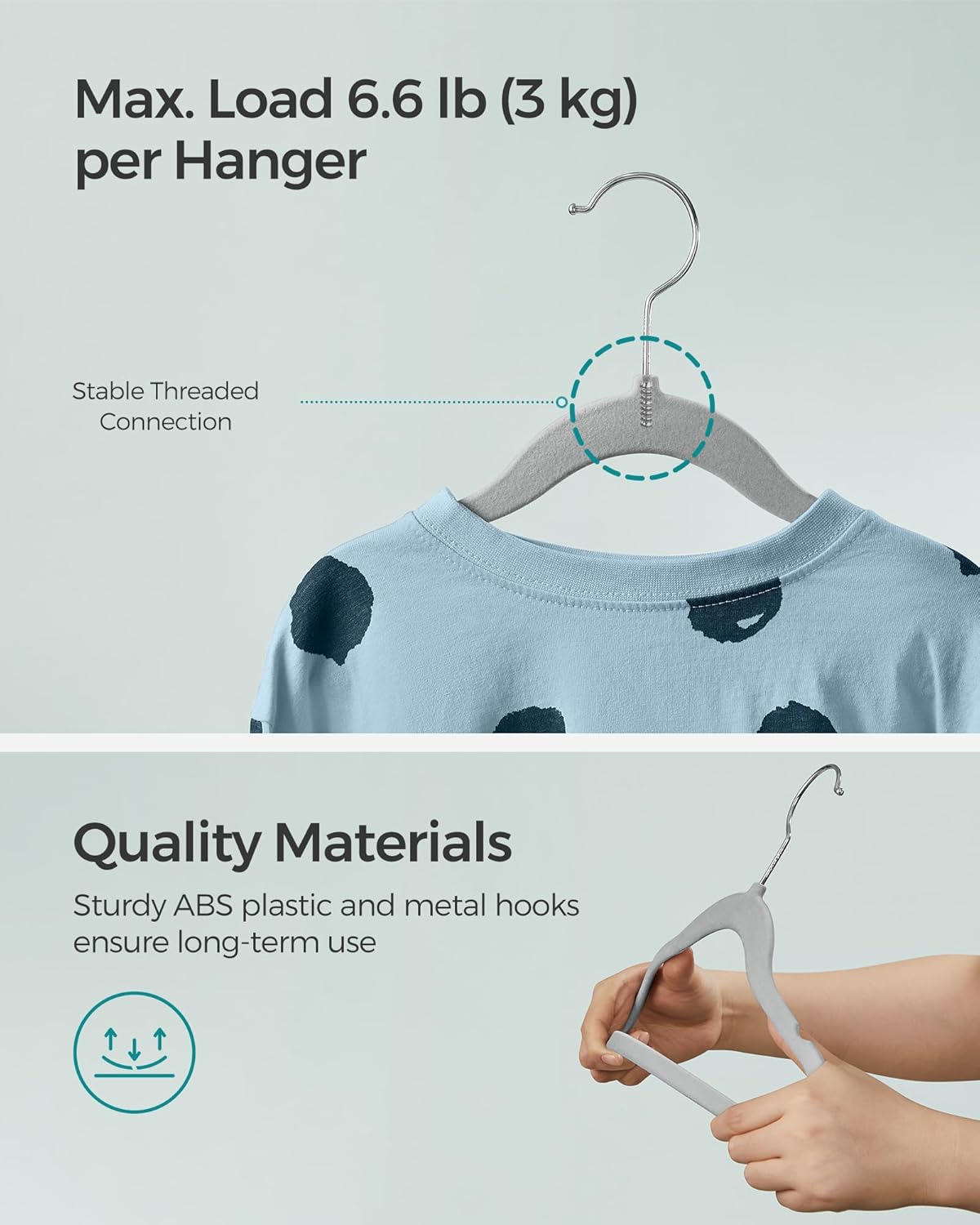 SONGMICS Velvet Baby Kids Hangers - Space-Saving 50 Pack with 360° Swivel Hooks | Dove Gray, 11.8 x 8.1 Inches