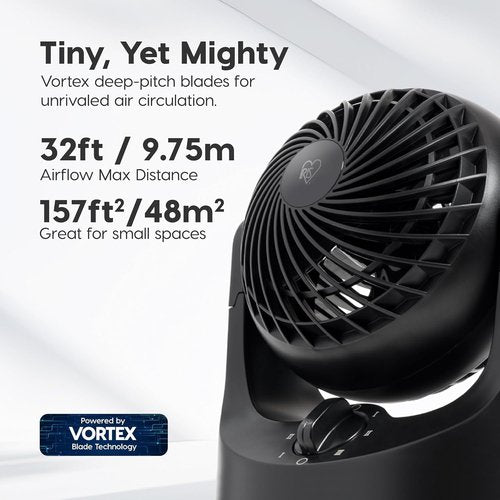 IRIS USA WOOZOO Mini Desk Fan - 3 Speed Air Circulator with 112° Adjustable Tilt & Quiet Motor - Black