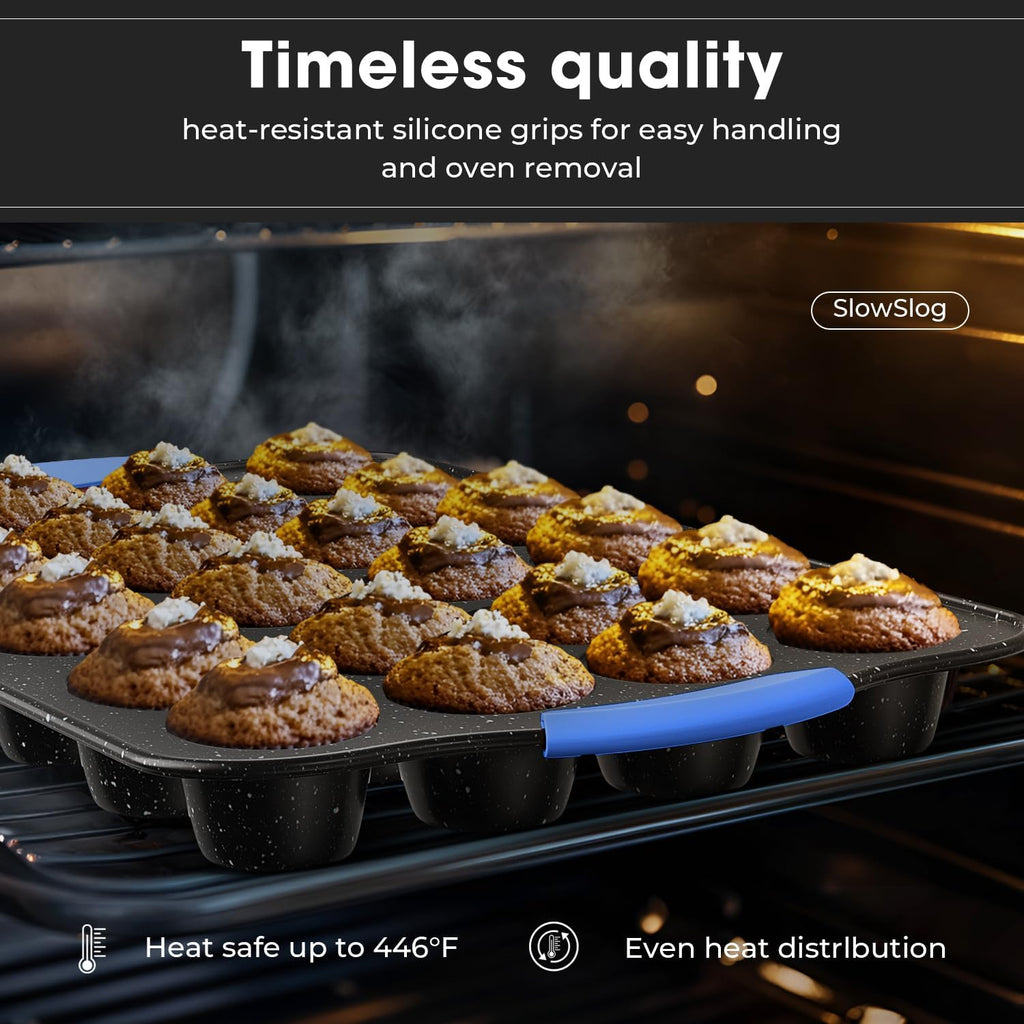 Skiennix 11-Piece Professional Baking Set - Oven-Safe Nonstick Cookware with Cool-Touch Handles | Black & Blue