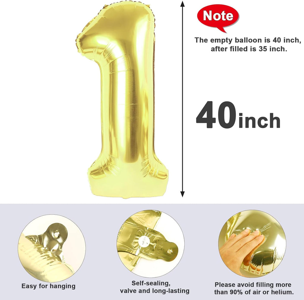 Number Balloons - 40 Inch Light Gold 1 Balloon for 1st Birthday Party Decorations & Baby Showers
