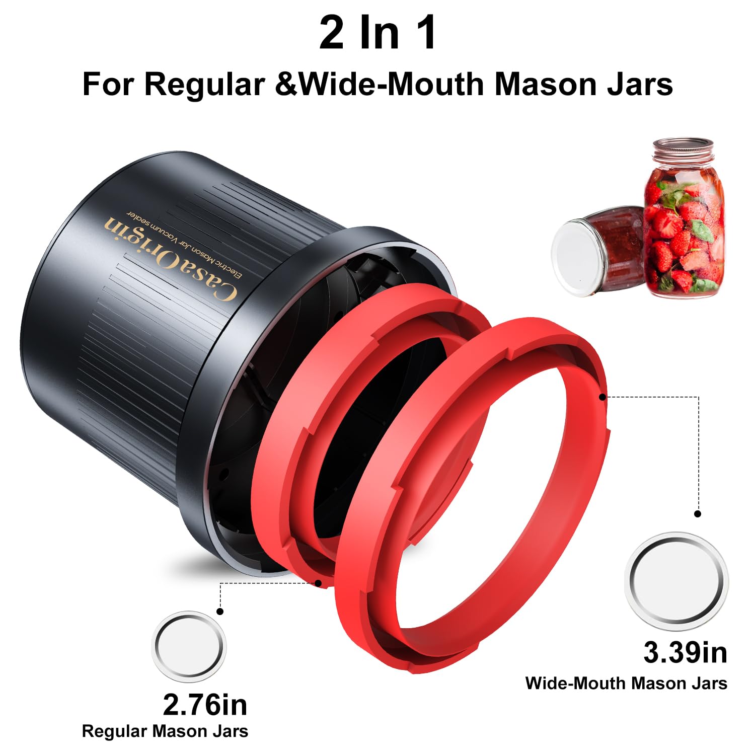 Electric Mason Jar Vacuum Sealer Kit for Wide & Regular Mouth Jars, Automatic Jar Sealer for Canning and Food Storage, Includes Lids