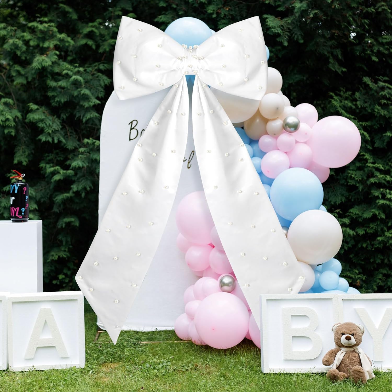 Skiennix Giant White Bow - Oversized 40 x 24 Inch Satin Ribbon Decor for Weddings & Parties