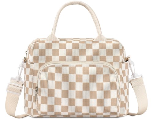 GASSDA Lunch Box for Women Insulated Lunch Bag Women Adult Cute Lunch Bags Reusable Lunchbox Cooler Tote Bag for Work Picnic (Beige-Brown Plaid)