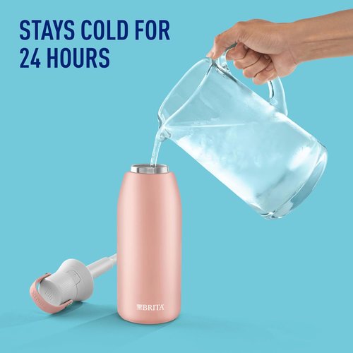 Brita Stainless Steel Water Bottle - BPA-Free, Insulated, Reusable, 32 oz, Rose - Lasts 2 Months