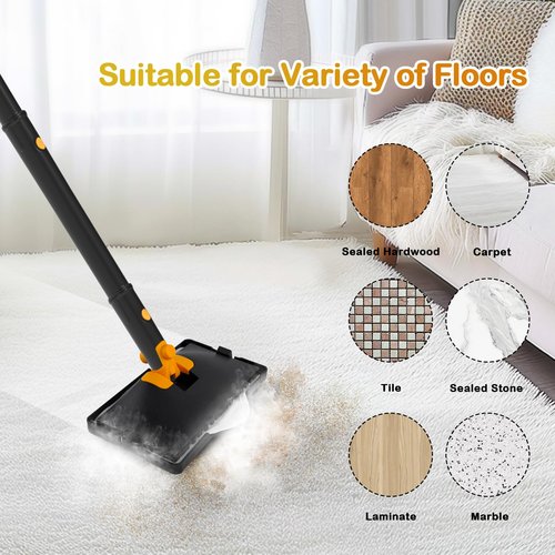 GHORA Steam Mop, All-in-one Handheld Steam Cleaner with 13 Attachments, 23FT Cord, 11.83OZ Removable Tank, Adjustable Height Steam Mops for Floor Cleaning, Hardwood Floors, Carpets, Tiles, Windows