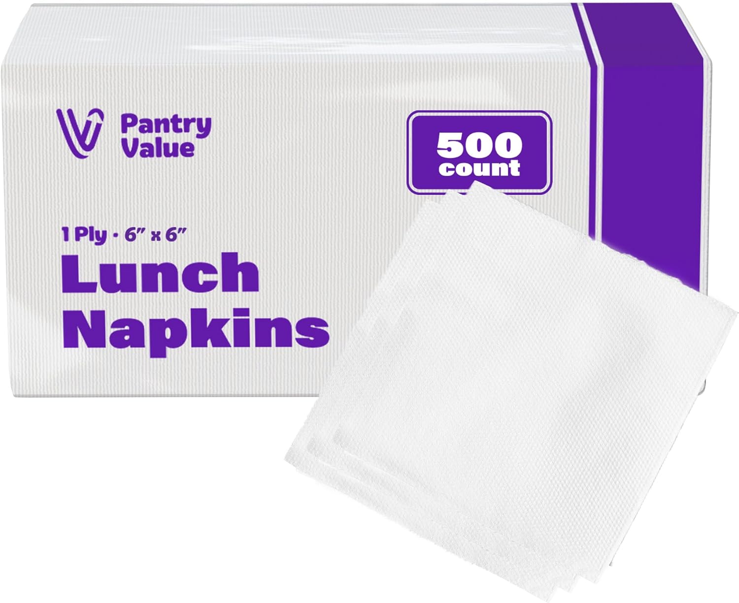 Pantry Value White Lunch Napkins | 500 Count - 1-Ply Absorbent Disposable Paper for Events & Everyday Use