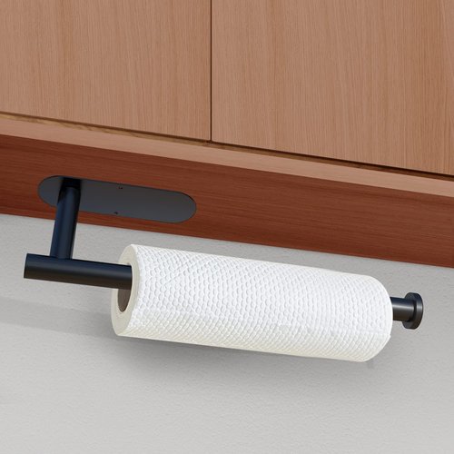 DEKAVA Paper Towel Holder - Under Cabinet Wall Mount, Self-Adhesive SUS304 Stainless Steel, 13 Inch (Black)