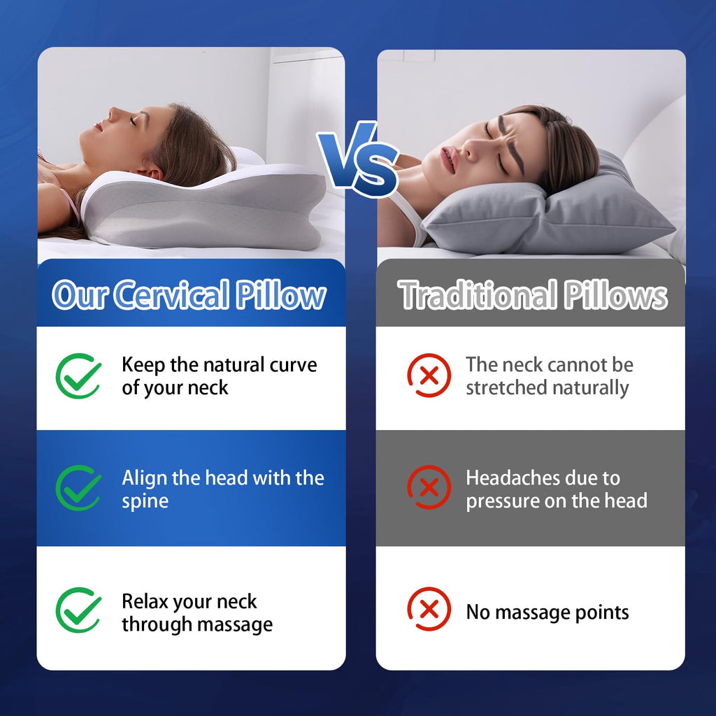 Cervical Neck Pillow, Pillows for Neck and Shoulder Pain, Contour Pillow, Neck Pillows, Pillow for Neck Pain Relief, Side Sleeper Pillows for Adults, Ergonomic Pillow, Memory Foam Pillows(Light_White)