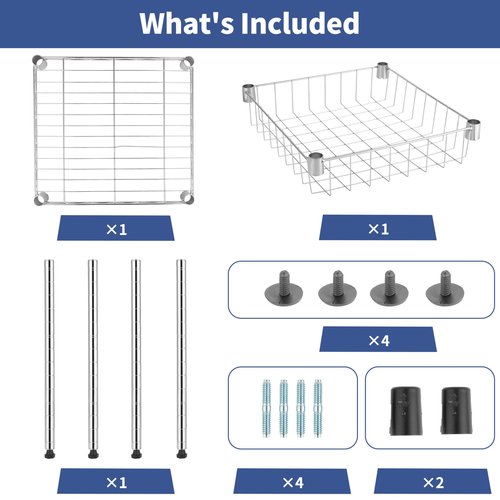 Simple Deluxe 2-Tier Shelving Unit, 15" W x 15" D x 13.8" H Wire Metal Storage Rack with Basket, Chrome