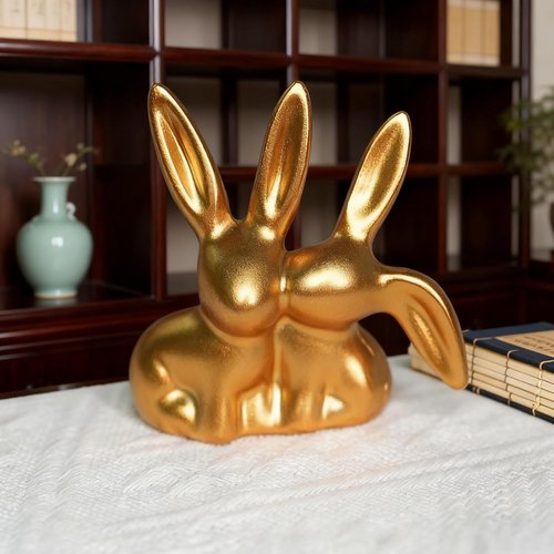 Golden Couple Bunny Figurine - Unique Resin Statue for Home & Office Decor | Perfect Holiday Ornament