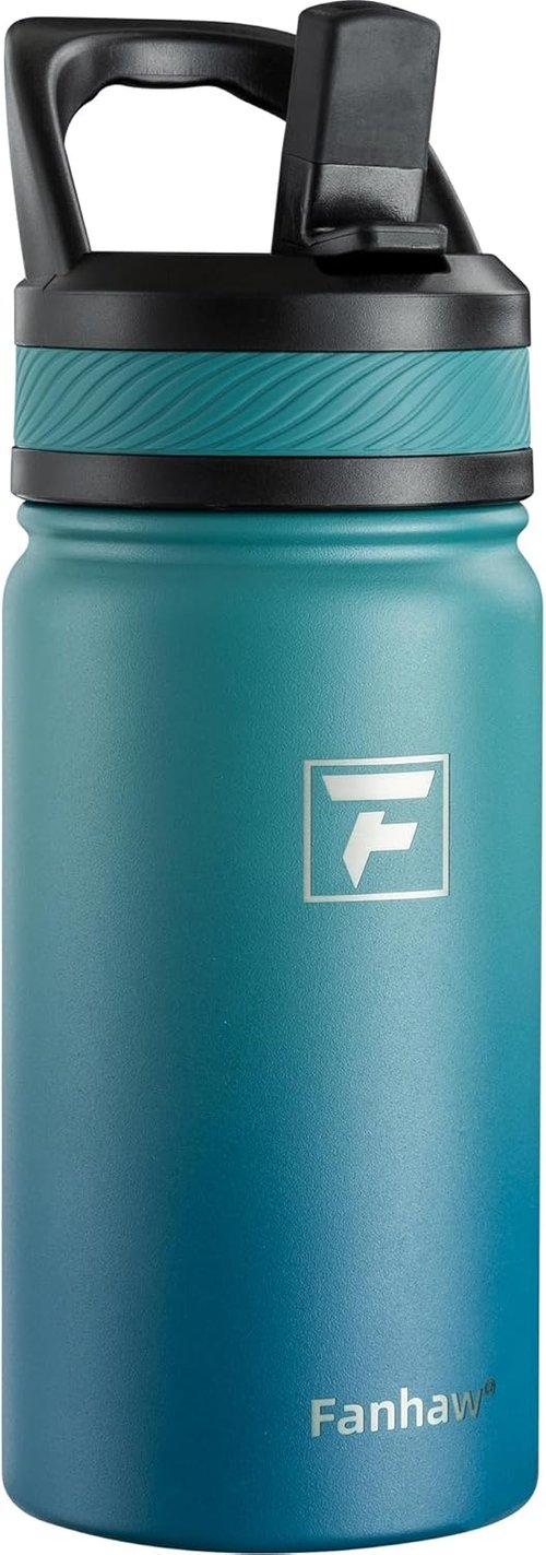 Fanhaw Insulated Kids Water Bottle - 14 Oz Stainless Steel, Leak-Proof, BPA-Free | Green Blue