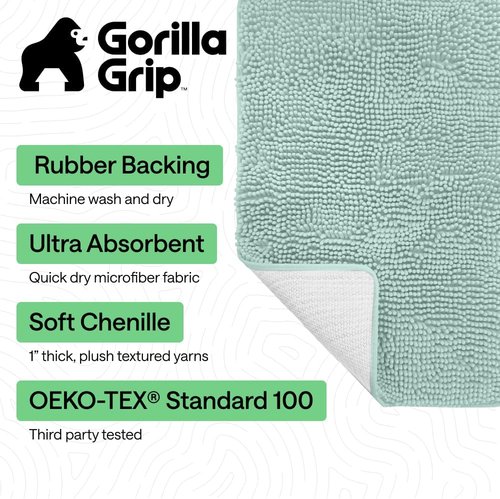 GORILLA GRIP Bath Rug Mat - Thick Soft Absorbent Chenille | Quick Dry Microfiber, 24x17, Seablue