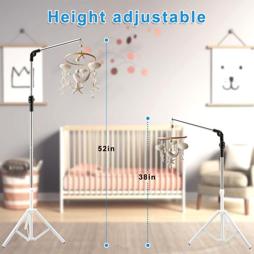 Quynhni Baby Crib Mobile Arm,Mobile Hanger for Crib 56-78" Adjustable Height Top Can Rotate 180° Suitable for Baby Girls Boys Stainless Steel Material Sturdy and Stable Base
