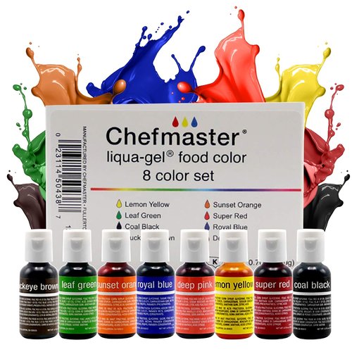 Chefmaster - Liqua-Gel Food Coloring - Vibrant, Fade-Resistant Colors - 8 Pack, Easy to Blend, Made in the USA