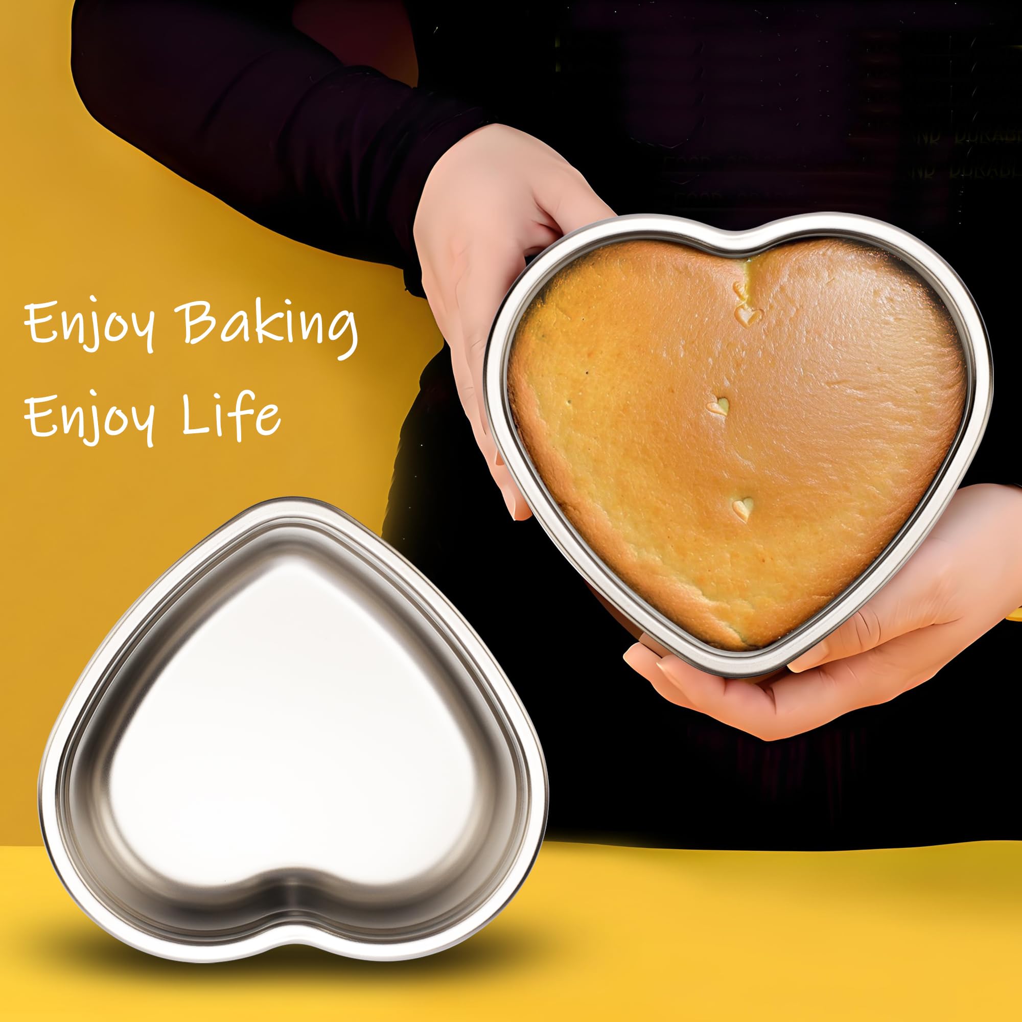Heart Shaped Cake Pans Set of 2, 8 Inch Heart Cake Pan with 60PCS Parchment Paper, Nonstick Stainless Steel Baking Pans for Valentine's Day/Birthday/Wedding/Halloween/Thanksgiving, Dishwasher Safe