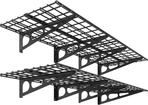 FLEXIMOUNTS Heavy Duty Garage Shelving - 2-Pack 24"x72" Wall Mounted Storage Racks | 1400lbs Capacity, Black