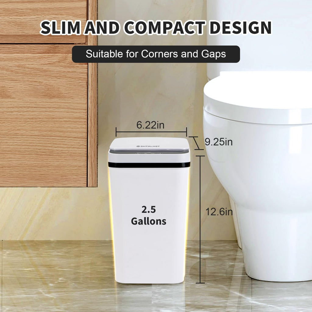 SHTALHST 3 Pack Bathroom Trash Can with Lid, 2.5 Gallon Small Slim Trashcan, Automatic Trash Can Touchless, Motion Sensor Waterproof Plastic Trash Bin for Bedroom Kitchen Office Living Room (White)