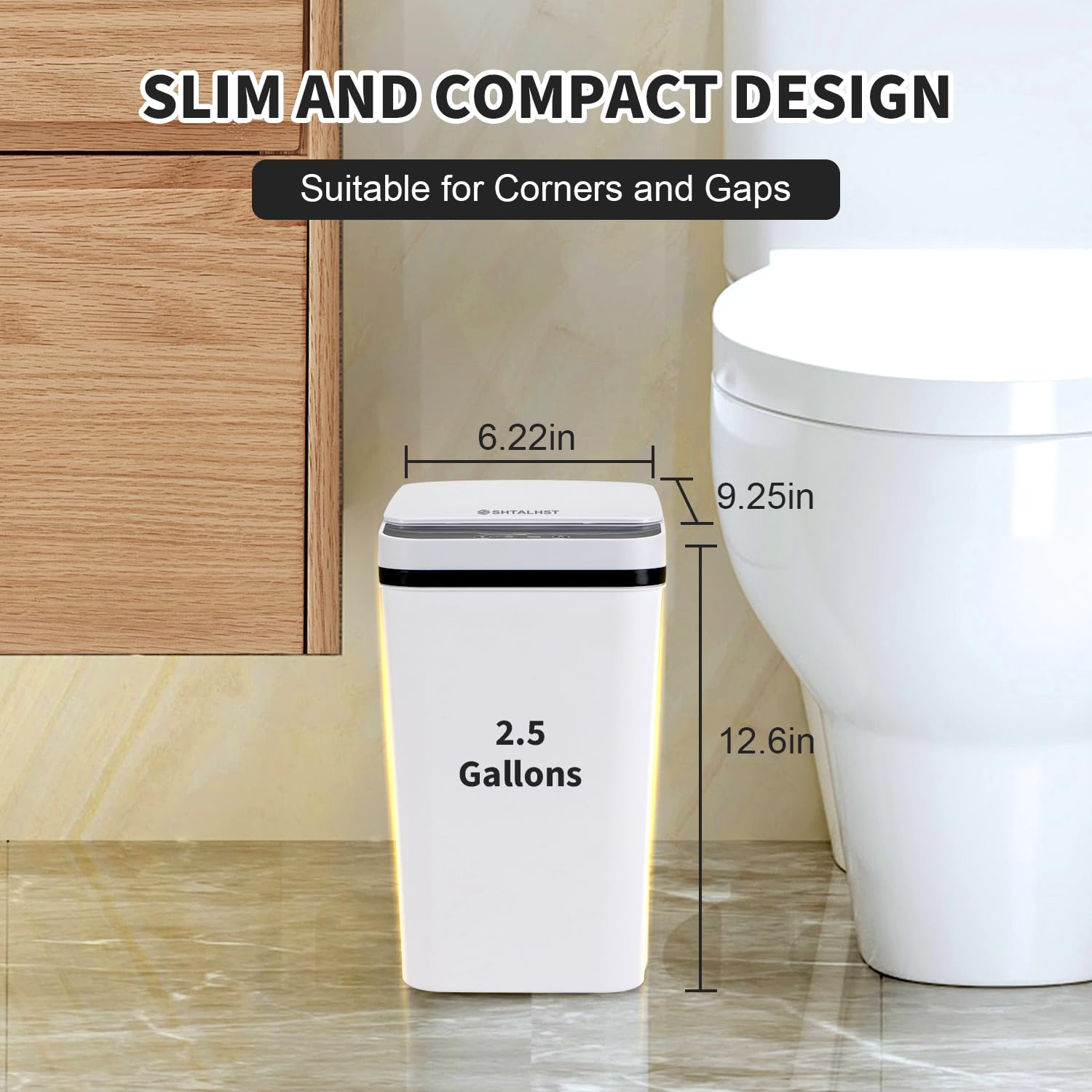 SHTALHST 3 Pack Bathroom Trash Can with Lid, 2.5 Gallon Small Slim Trashcan, Automatic Trash Can Touchless, Motion Sensor Waterproof Plastic Trash Bin for Bedroom Kitchen Office Living Room (White)
