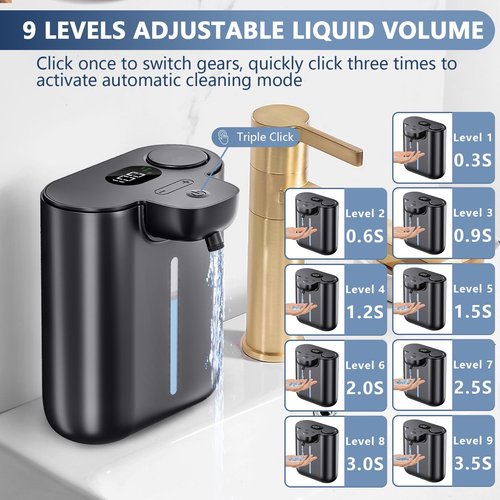 Ipefan Automatic Soap Dispenser,9 Levels Dish Soap Dispenser for Kitchen Sink,Touchless Liquid Hand Soap Dispenser for Bathroom,16.9oz/500ml,1200mah Rechargeable,Wall Mount & Countertop