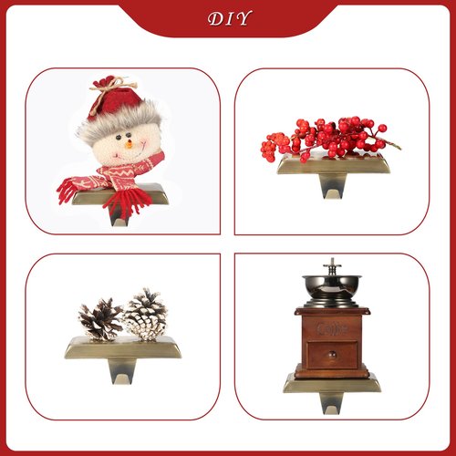 Sunshane 4 Pieces Christmas Stocking Holders Mantel Stocking Hanger Hooks Fireplace Mantle Metal Hang Bases for Xmas Party Decorations (Bronze)