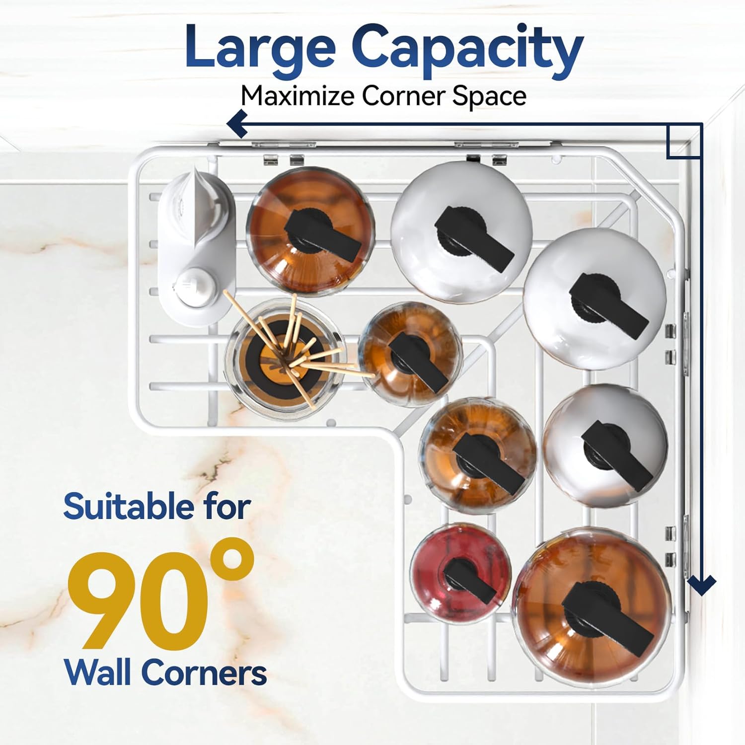 YASONIC Corner Shower Caddy - 5-Pack Adhesive Rustproof Stainless Steel Organizer | No-Drill Design, White