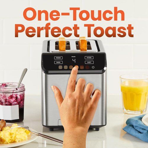 Chefman Smart Touch 2-Slice Digital Toaster - Touchscreen Controls, 6 Shade Settings, Extra-Wide Slots for Thick Breads & Bagels - Stainless Steel