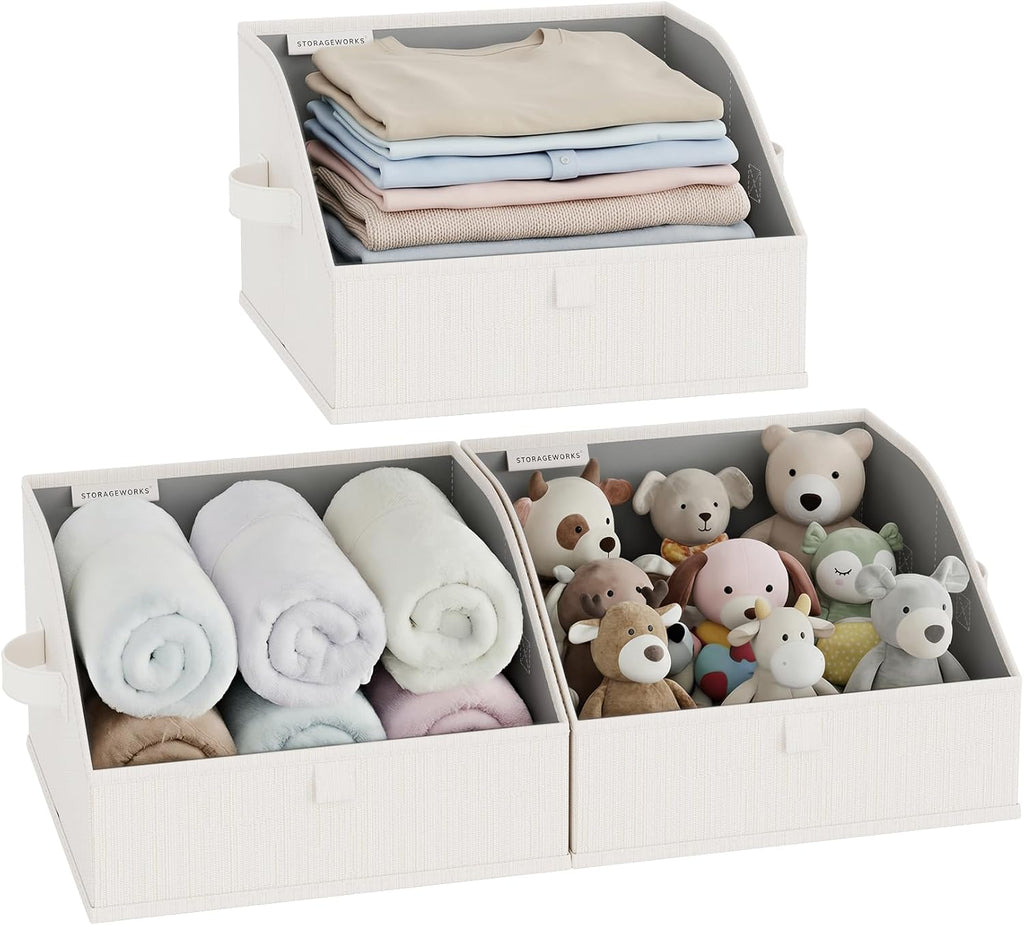StorageWorks Closet Baskets - Trapezoid Storage Bins for Organizing Clothes | Small 3-Pack in Beige, White & Ivory