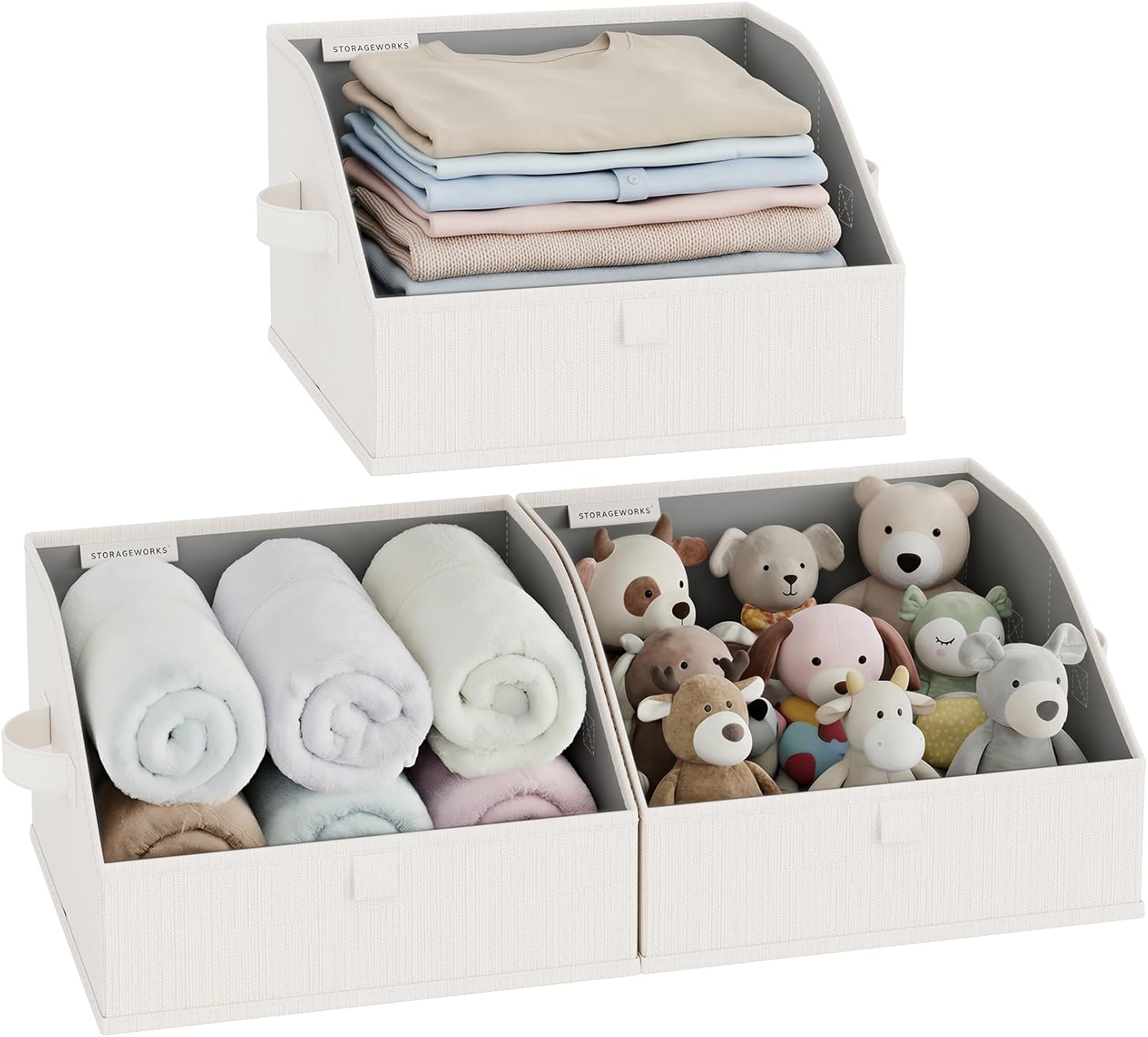 StorageWorks Closet Baskets - Trapezoid Storage Bins for Organizing Clothes | Small 3-Pack in Beige, White & Ivory