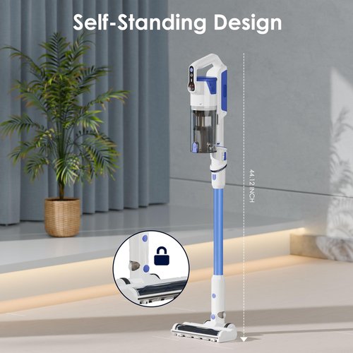 whall Cordless Vacuum Cleaner, 45KPA 88,000RPM Vacuum Cleaners for Home with LED Display, Self-Standing & Anti-Tangle, Lightweight Stick Vacuum for Pet Hair Carpet Hard Floor, Azure