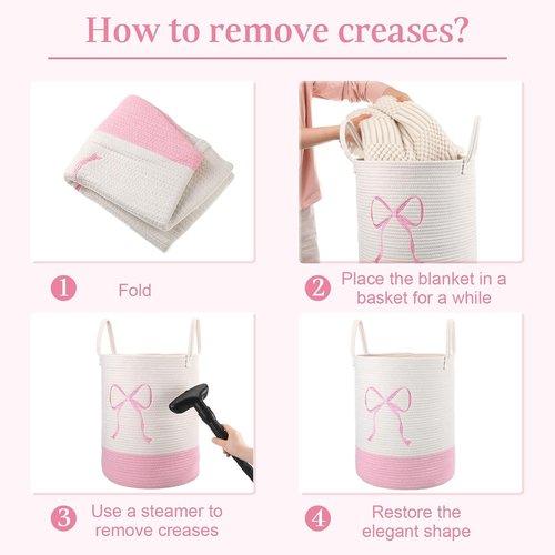 Honeydak Pink Laundry Basket - Coquette Cotton Rope Hamper for Girls | 15 x 17.7 Inches Storage Solution for Toys & Clothes