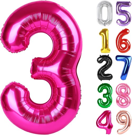 Hot Pink Number 3 Balloon - 40 Inch 3rd Birthday Celebration Decor for Girls & Boys