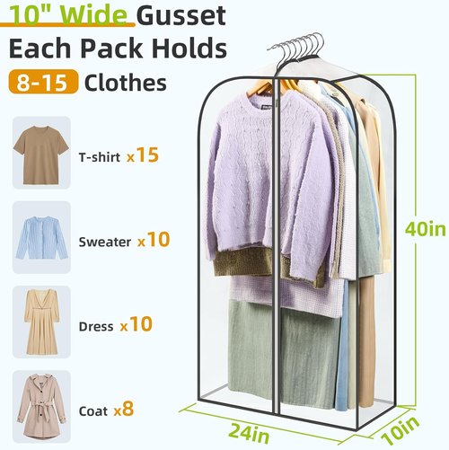 LANDNEOO 6-Pack Clear Garment Bags | Double-Sided Zippered Clothes Storage - 40" Long for Coats, Dresses & Furs