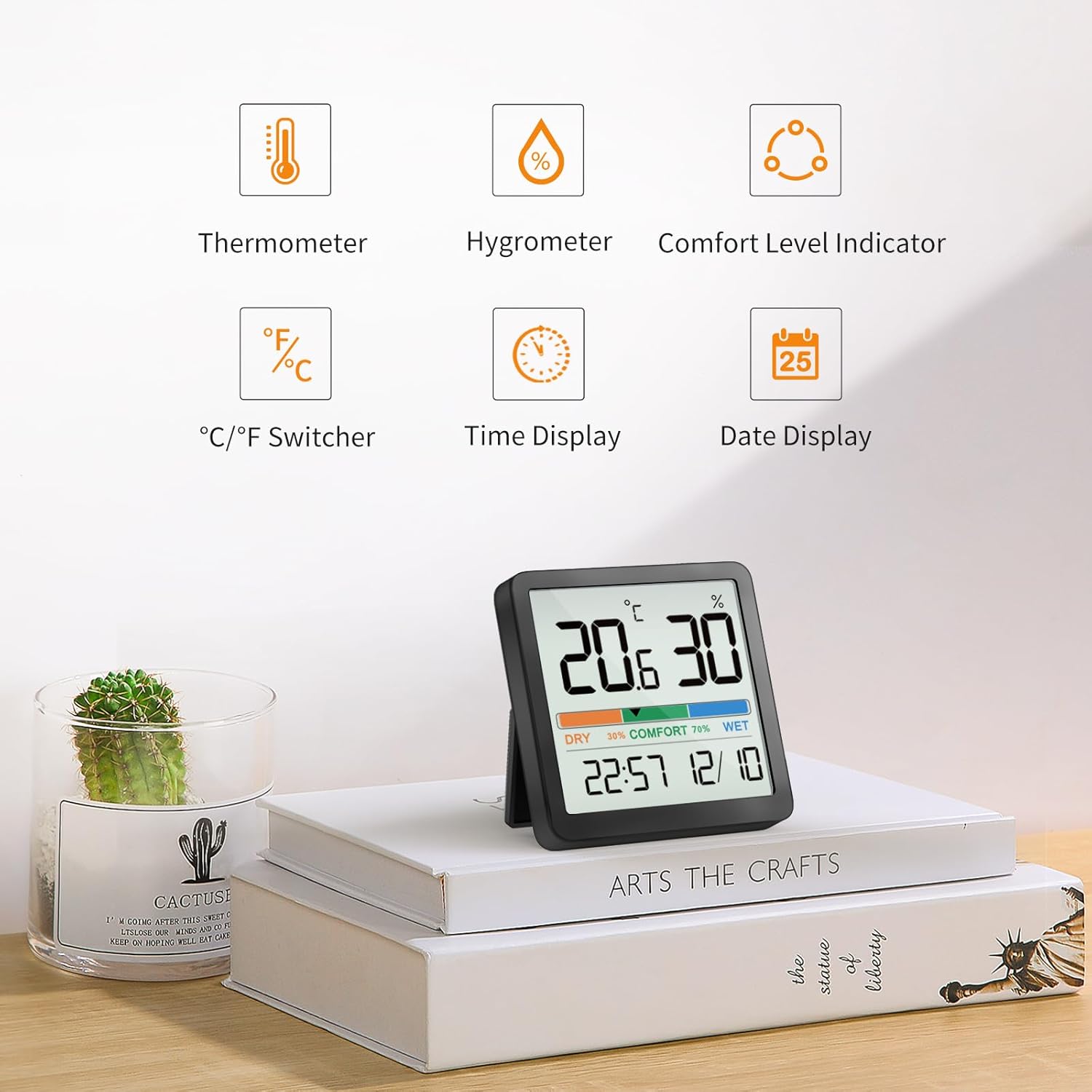 NOKLEAD Mini Desktop Thermometer Hygrometer - Accurate Temperature & Humidity Monitor with Comfort Indicator | Ideal for Home, Garage, Greenhouse