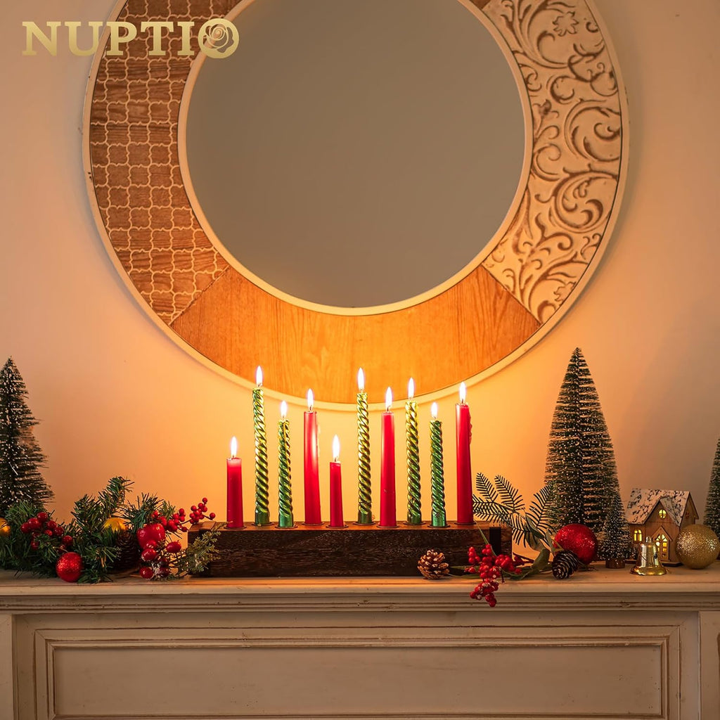 NUPTIO Wood Candelabra - 16.5-Inch Taper Candle Holder for Farmhouse Table Centerpiece | Perfect for Christmas Decor