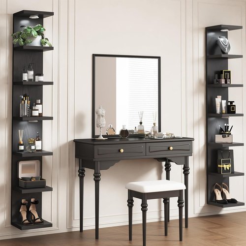 Fixwal 7-Tier Wall Mounted Floating Shelves - Stylish Home Decor with LED Lights | Black Finish