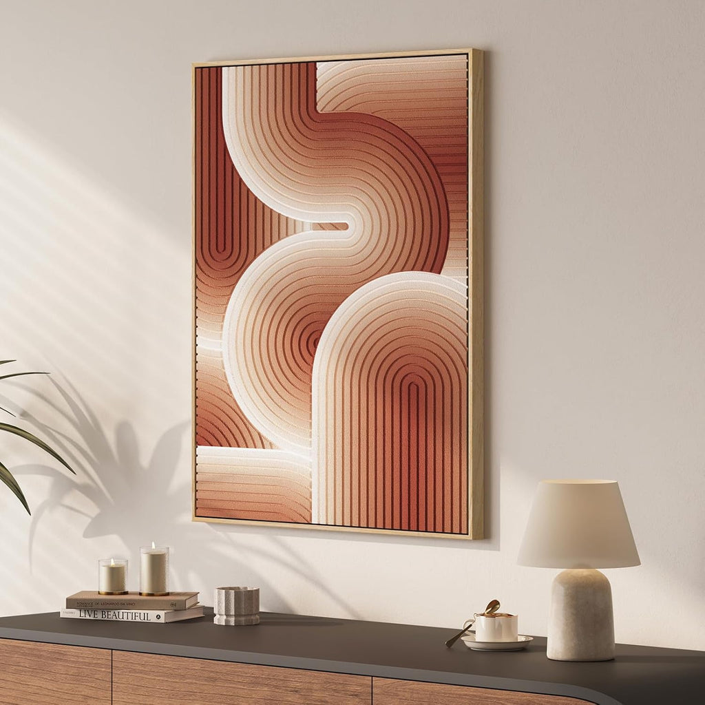 Skiennix 3D Textured Boho Wall Art - Modern Terracotta Geometric Paintings | 24x36 In Minimalist Decor