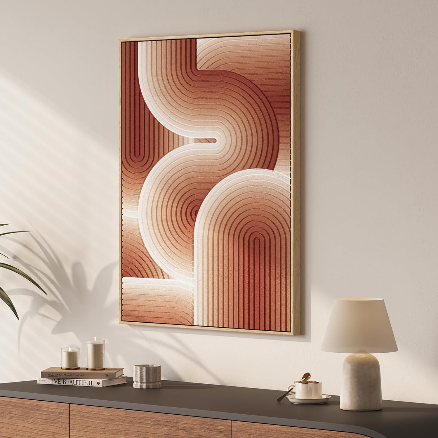 Skiennix 3D Textured Boho Wall Art - Modern Terracotta Geometric Paintings | 24x36 In Minimalist Decor