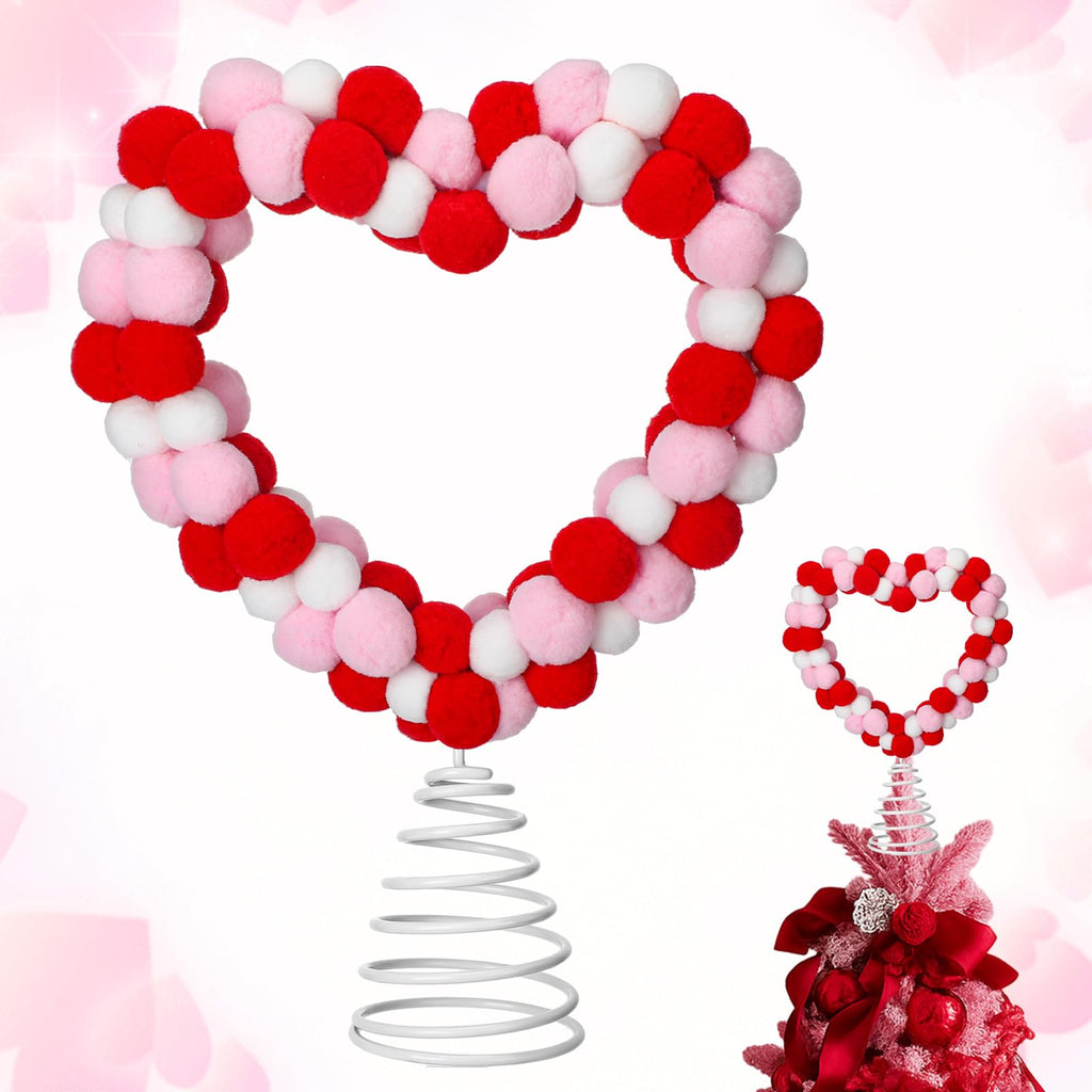 Sotiff 10 Inch Valentine's Day Heart Pom Pom Tree Topper Ornament Love Topper Red Pink Wool Felt Ball Double-Sided Decor for Valentine Holiday Wedding Home Birthday Party Supplies Gift