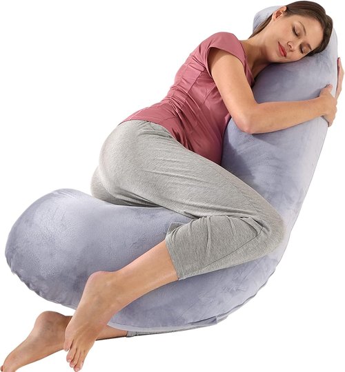 BATTOP Pregnancy Pillow - Maternity Body Pillow with Cooling Washable Cover | Support for Back, Hips, Legs, Belly (Dark Grey)