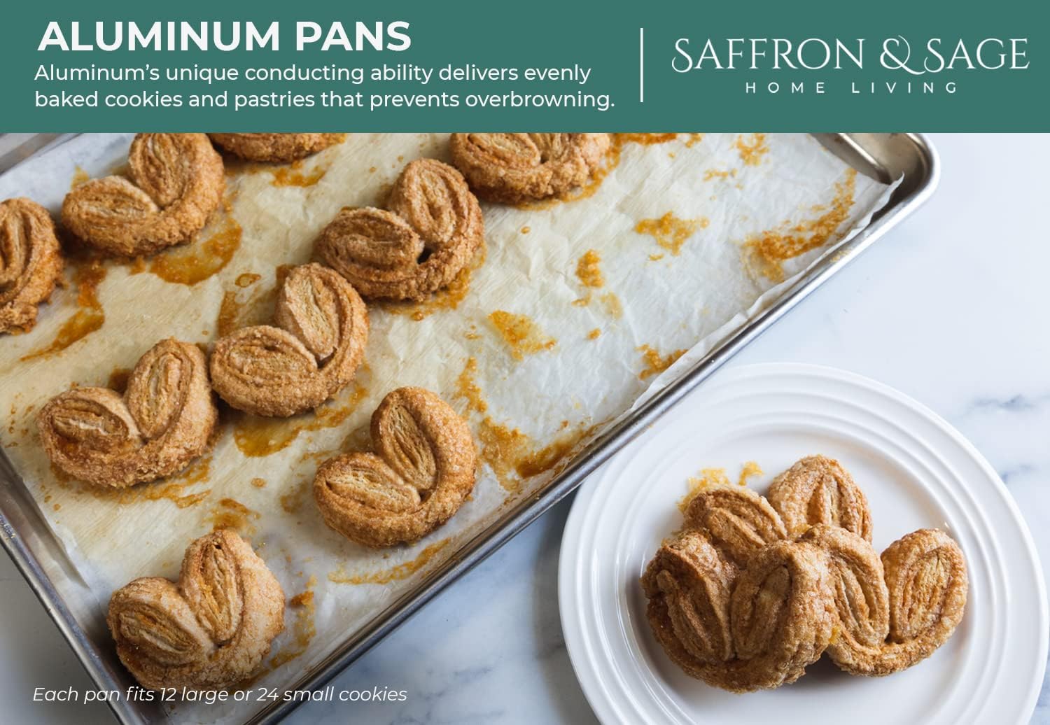 Saffron & Sage Home Living Cookie Sheet Pan Set - 2 Pack Heavy-Duty Aluminum Baking Sheets | 18x13, Rust & Warp Resistant
