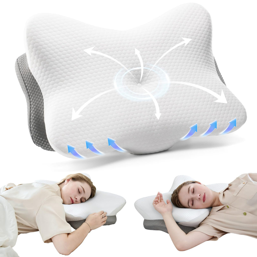 SUBCULTUREPICK Memory Foam Pillows, Cervical Pillow for Neck and Shoulder Pain Relief, Ergonomic Contour Bed Pillow, Soft for Side Sleep Stomach Sleeping and Back Sleeper (White)
