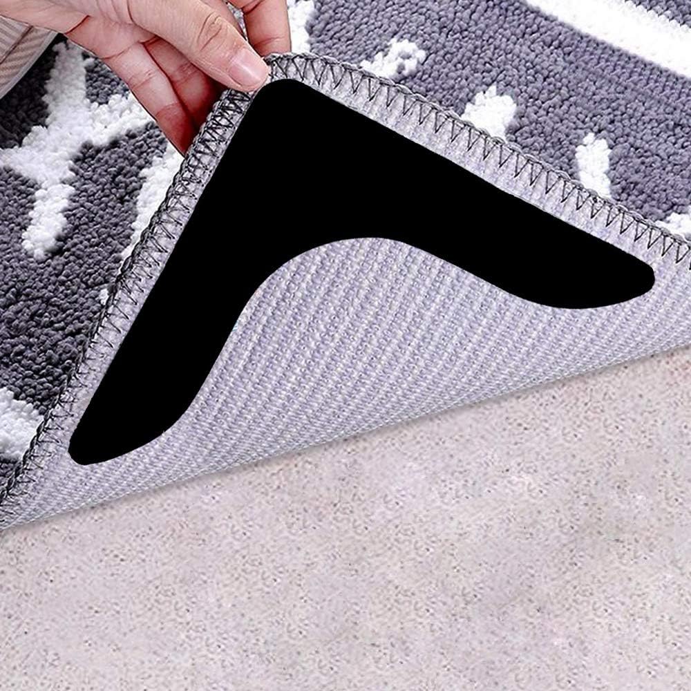 Rug Grippers by Super Stickiness | Non-Slip Carpet Tape for Flat Corners - 8pcs Black