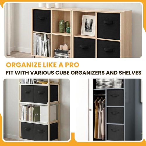 Large Storage Cubes | 13-Inch Organizing Bins for Kallax Shelves - 10 Pack Collapsible Black Boxes