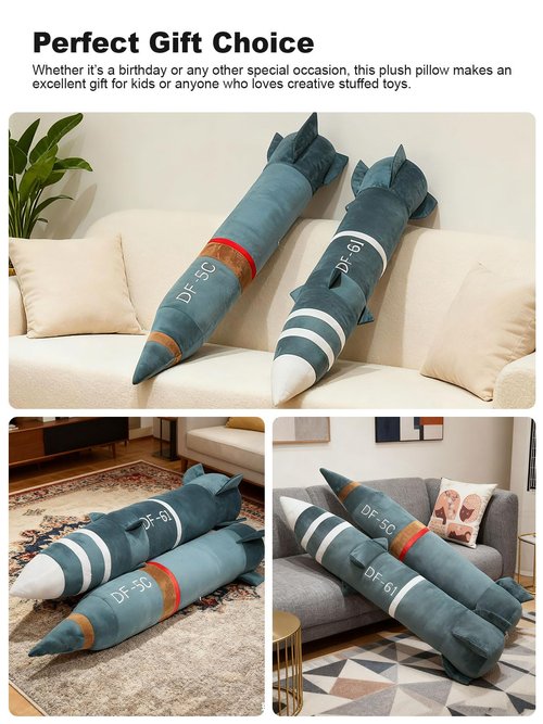 FIAEUGZKM 4ft Long Missile Plush Toy, 47" Giant Stuffed Plush Body Pillow Large Cuddly Soft Cushion Home Decor Plushie Gift for Boys Kids Teens Adults (Dark Grayish Blue, 120cm)