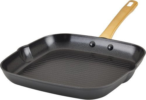 Farberware Forged Induction Ceramic Grill Pan - Nonstick, Dishwasher Safe, 11 Inch | Black and Gold